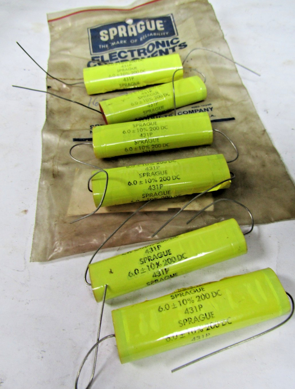 ✌️6) NEW SPRAGUE 431P CAPACITOR 6.0MFD 200VDC 10% 431P60592  LOT OF 6