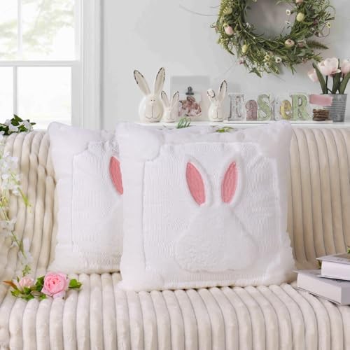 Easter Bunny Pillow Covers Pink Ears White Rabbit Soft Plush 2#white With Pink