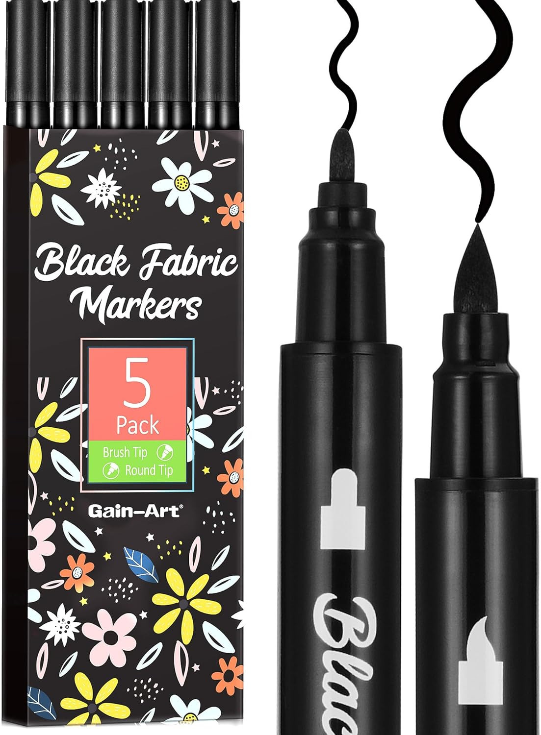 Black Fabric Markers, Dual-Tip Fabric Markers Permanent for Clothes, Non-Toxic F