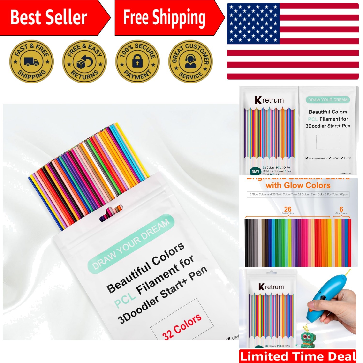 32-Color 3D Doodler Refills - Ideal for 3Doodler Start+ Creativity