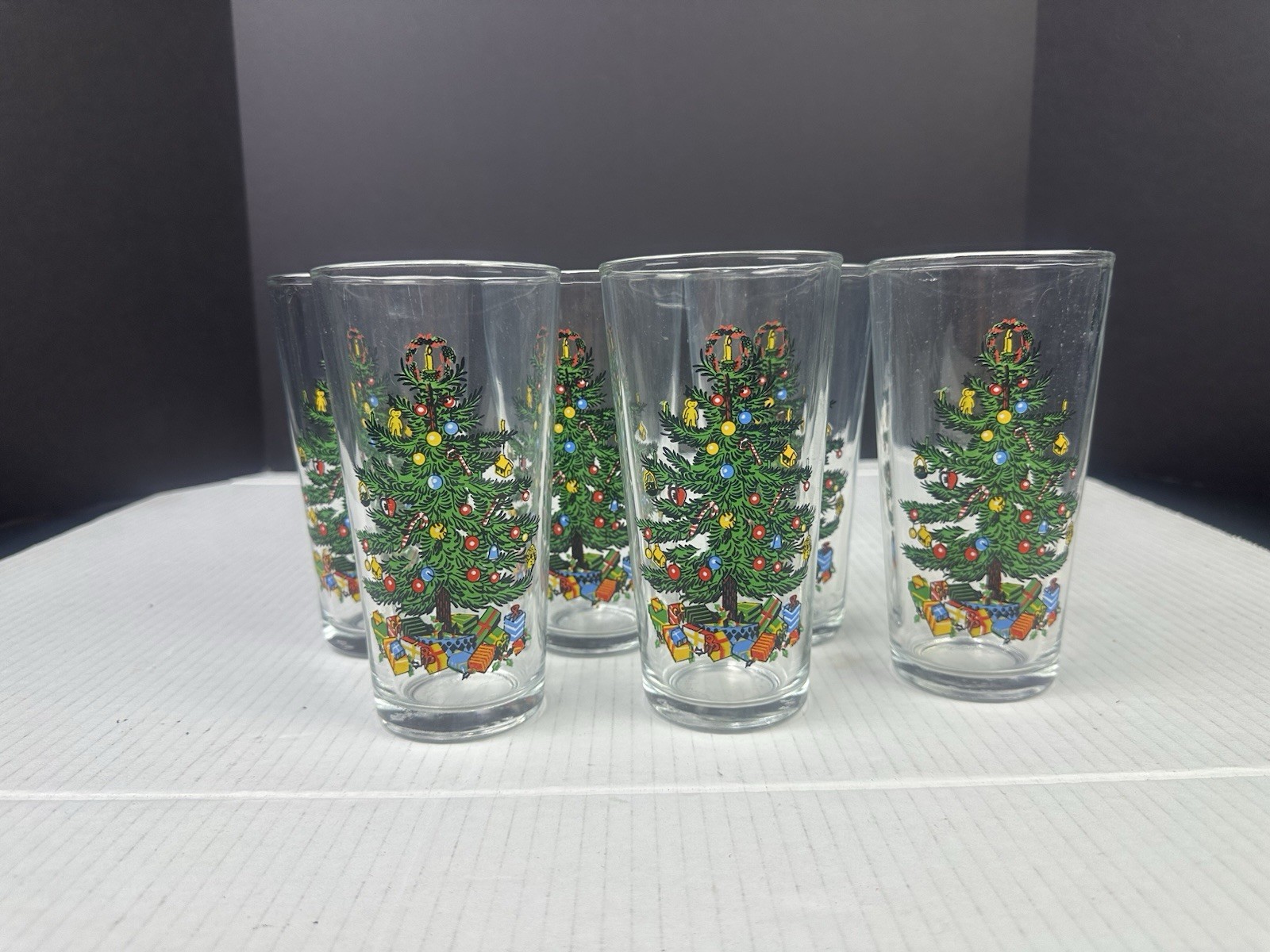 Set Of 6 KIG Highball Glasses With Christmas Trees Made In Indonesia