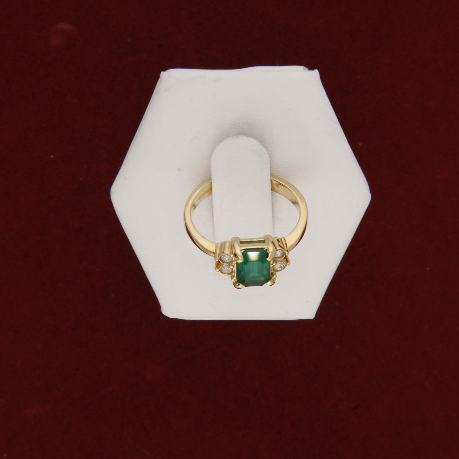 Vintage Goldtone Avon Ring Green Stone and Clear Rhinestones Size 5.5