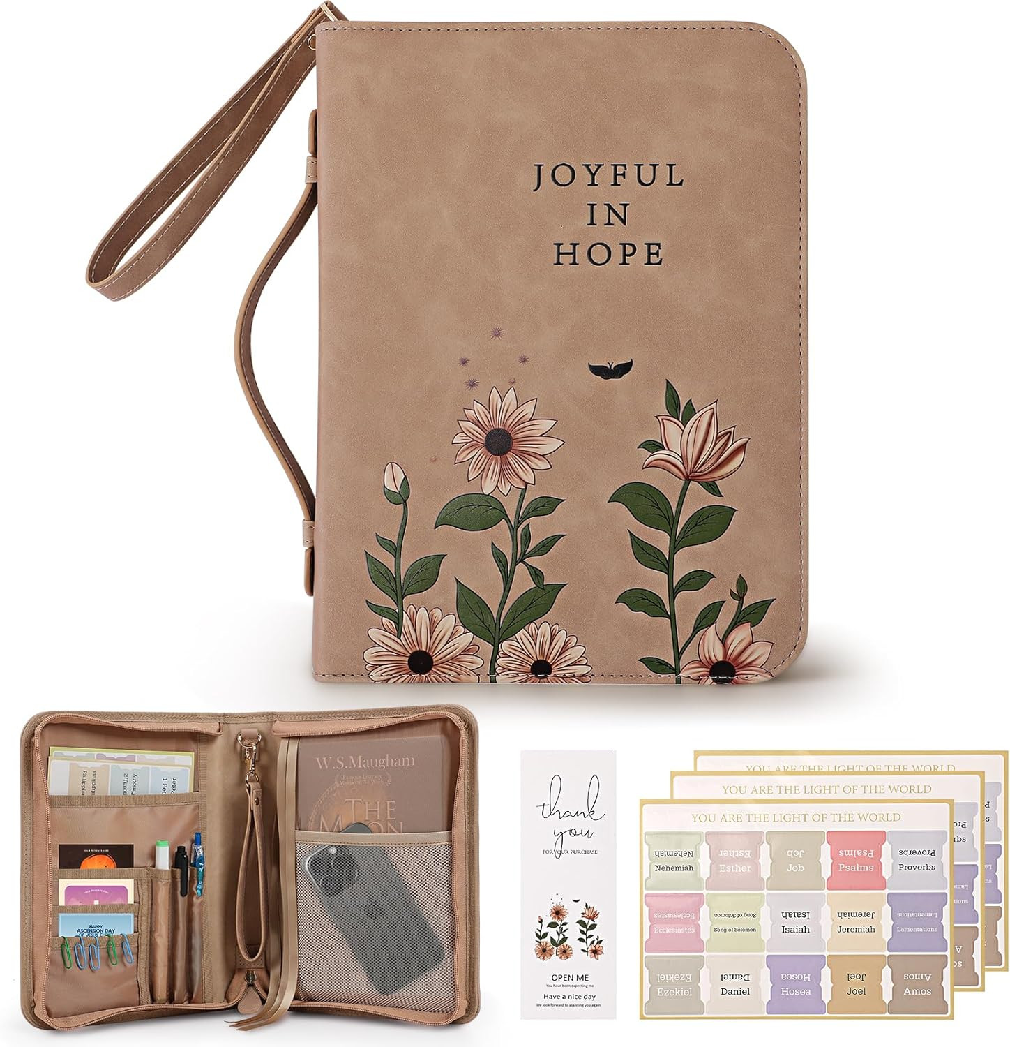 Bible Cover Case, Premium, Leather Carrying Case with Handle&Zippered Pocket for