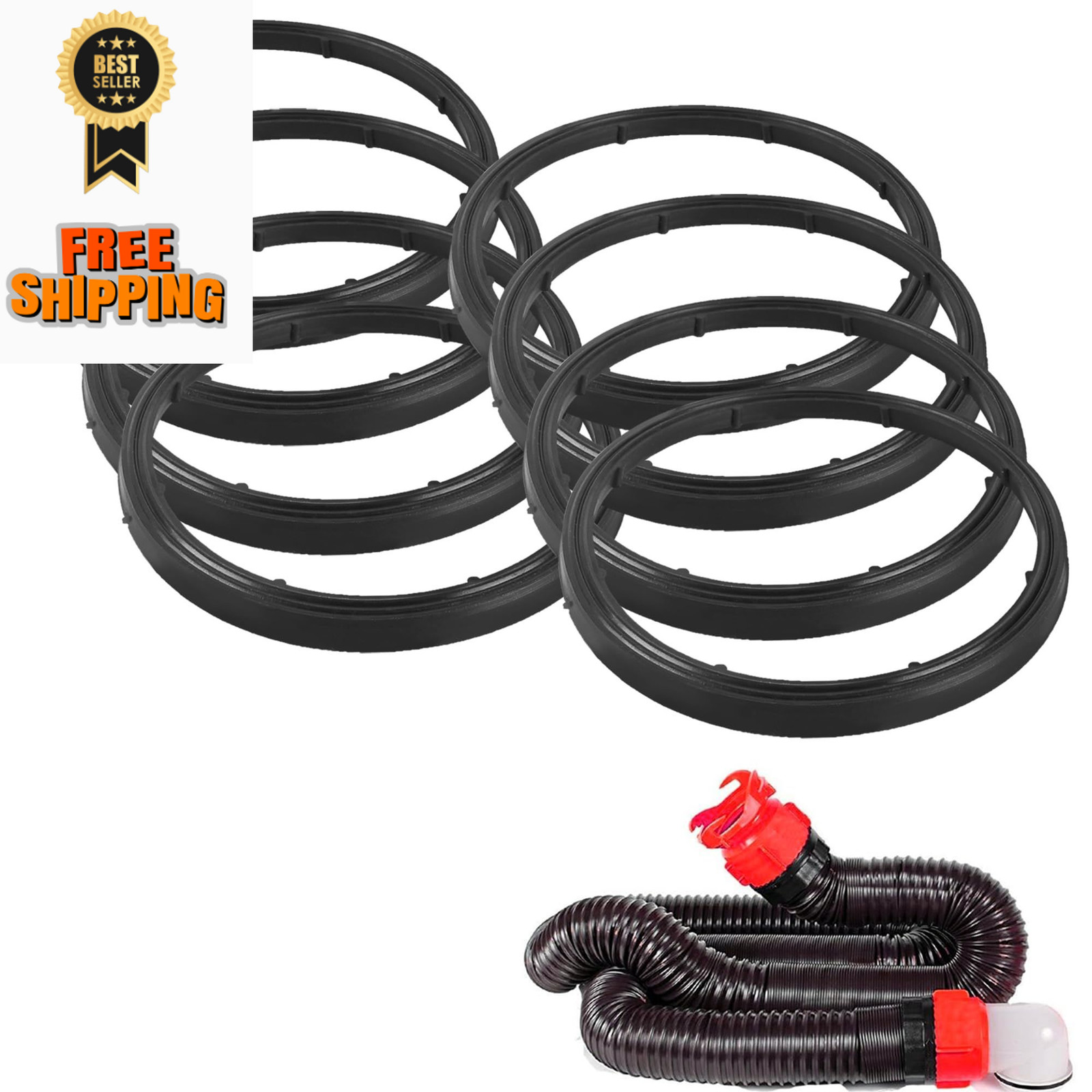 TonGass (8 Pack, Black) 39834 Sewer Hose 4 Bayonet+4 Elbow Gasket, Black 