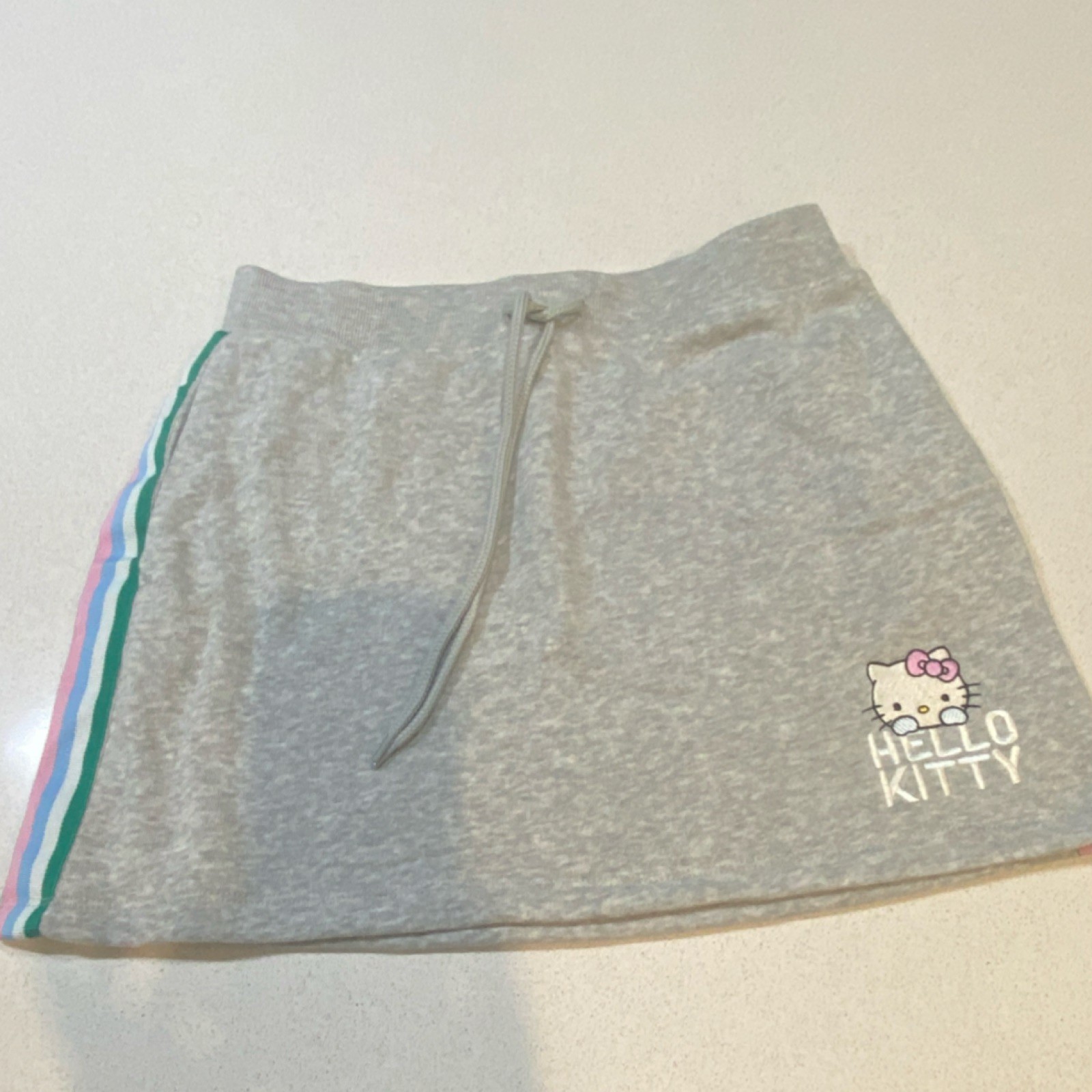 Hello Kitty Girls Gray A-Line Striped Skirt with Drawstring Rainbow Accents