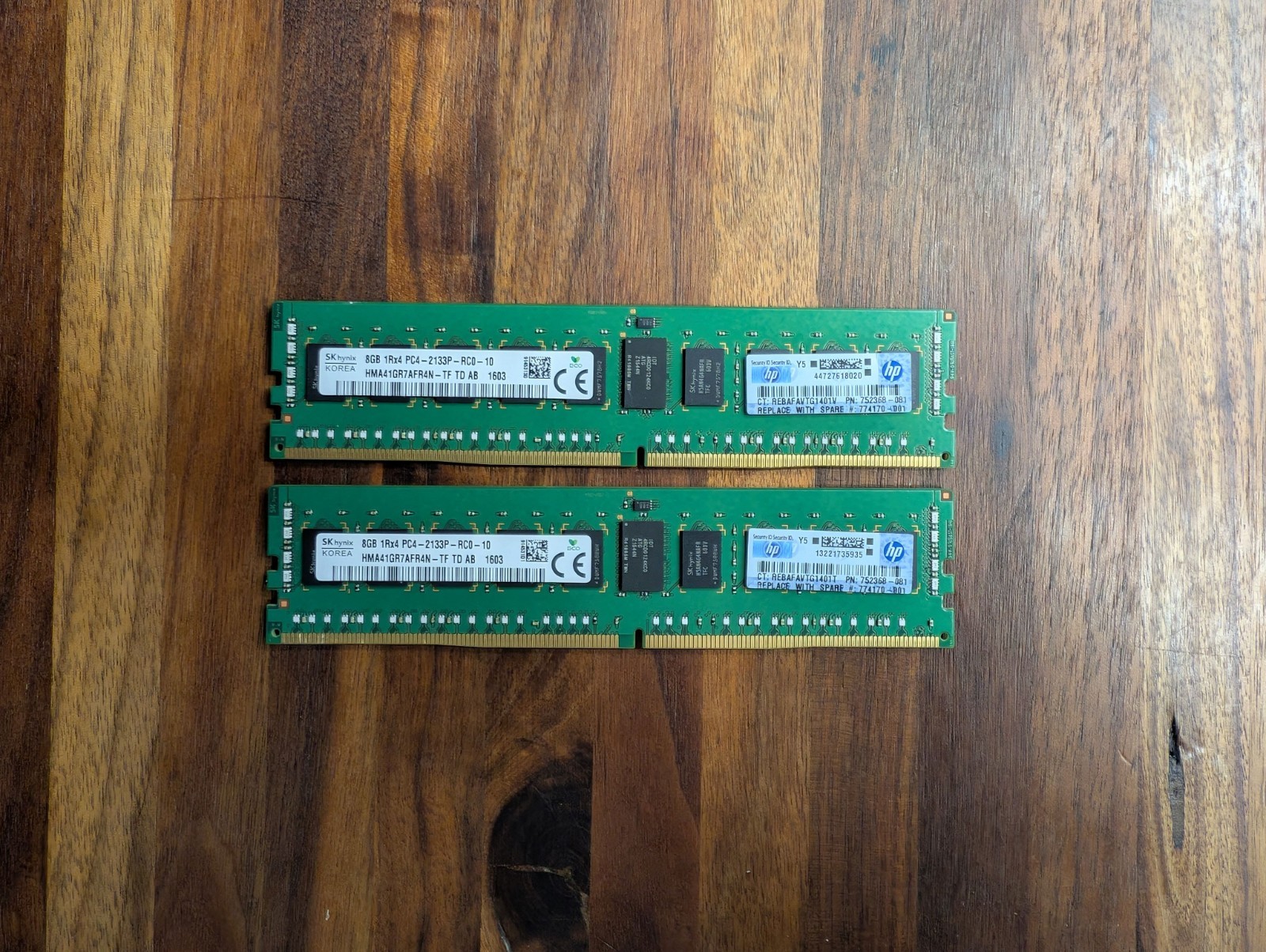 2x SK HYNIX 8GB HMA41GR7AFR4N PC4 2133P ECC Memory 2x=16gb