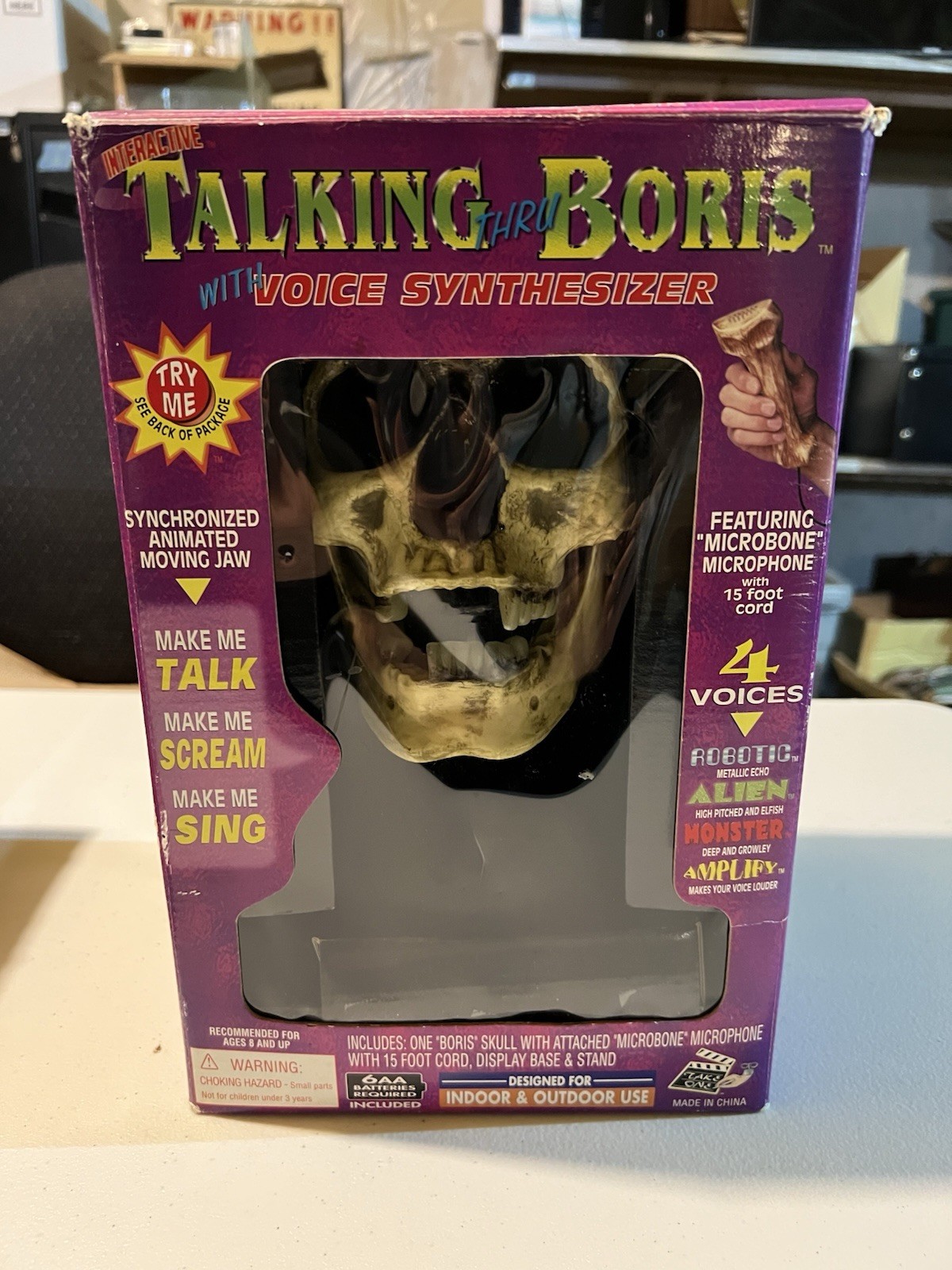 Rare Vintage Take One Talking Boris Skull Interactive Moving Jaw, Mic, Box-WORKS