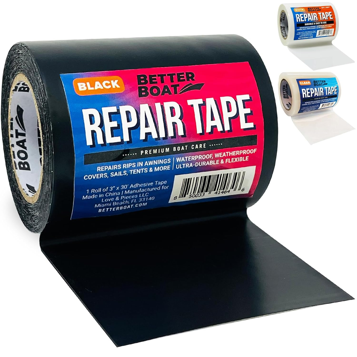 Repair Tape for Fabric and Vinyl 30Ft X 3In, Black Waterproof Patch Tape for RV 