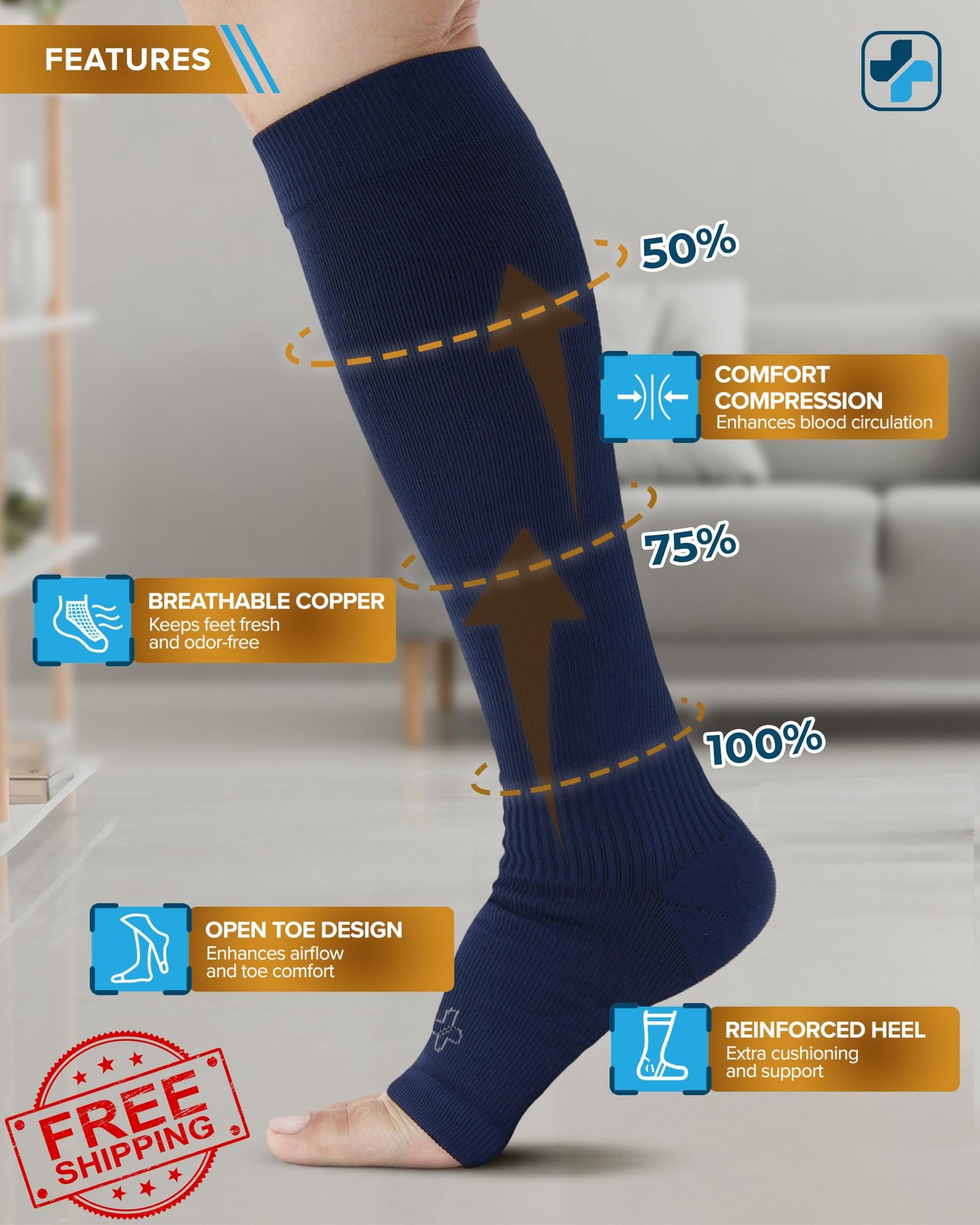 Doctor's Select Copper Compression Socks 3 Pairs Women Men Open Toe