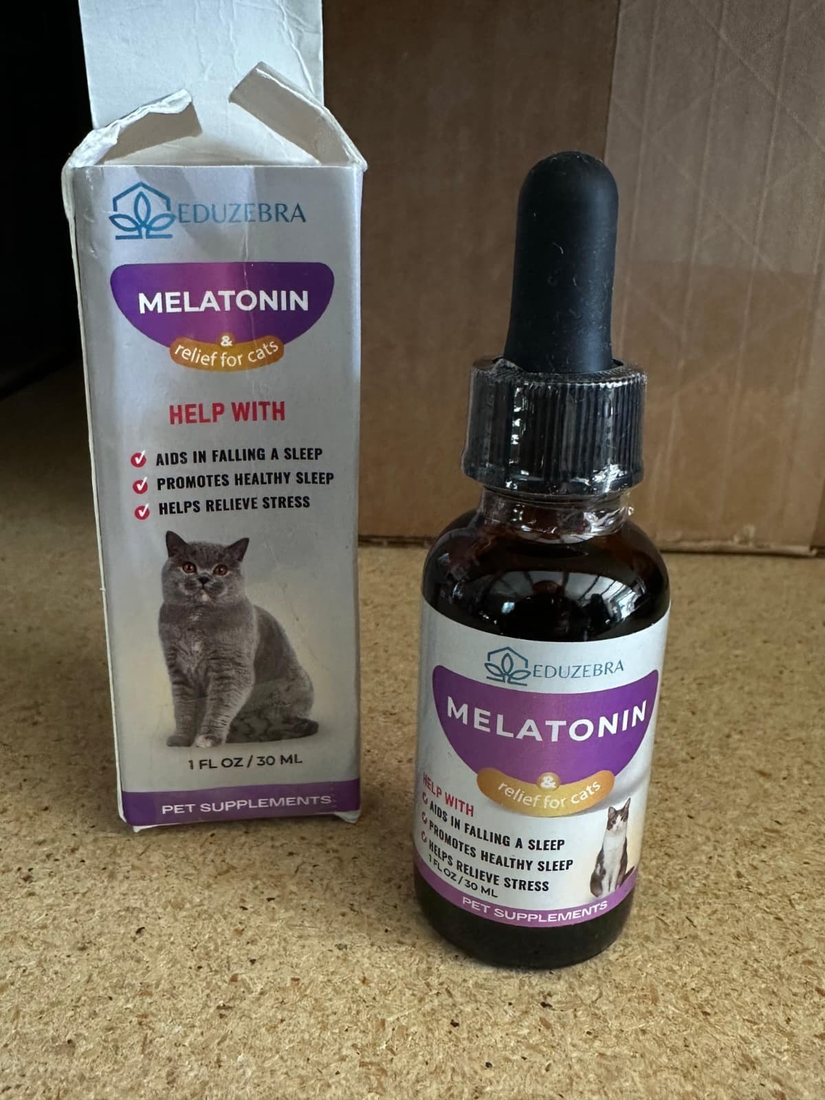 Eduzebra Cat Melatonin, Relief for Cats, Cat Supplement Exp Jul 27 - Open Box