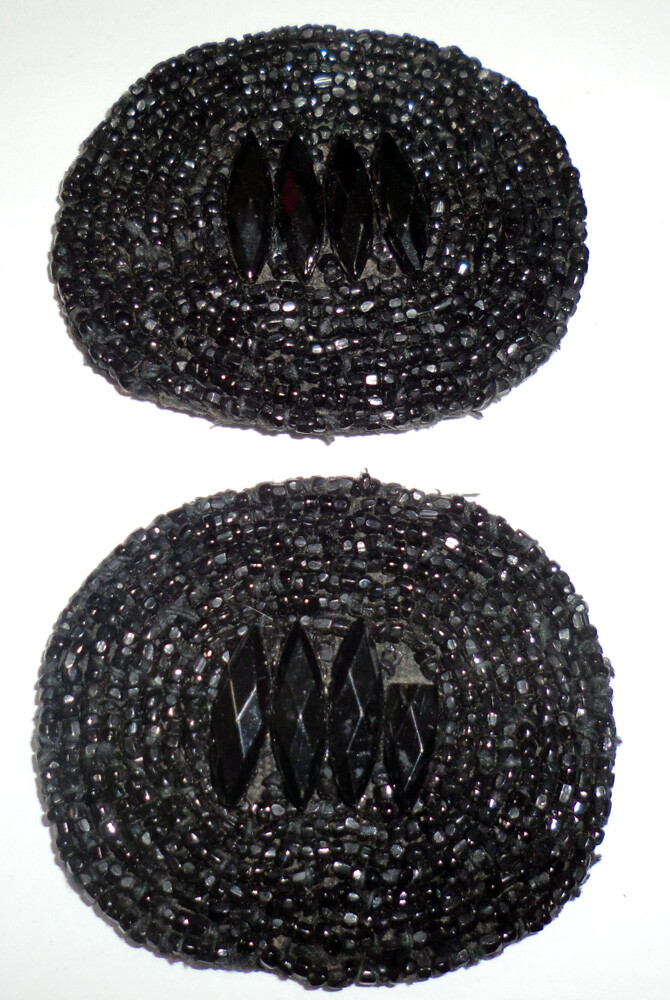 Black Mourning Funeral Beaded Appliques Vintage Antique Edwardian BB81-13