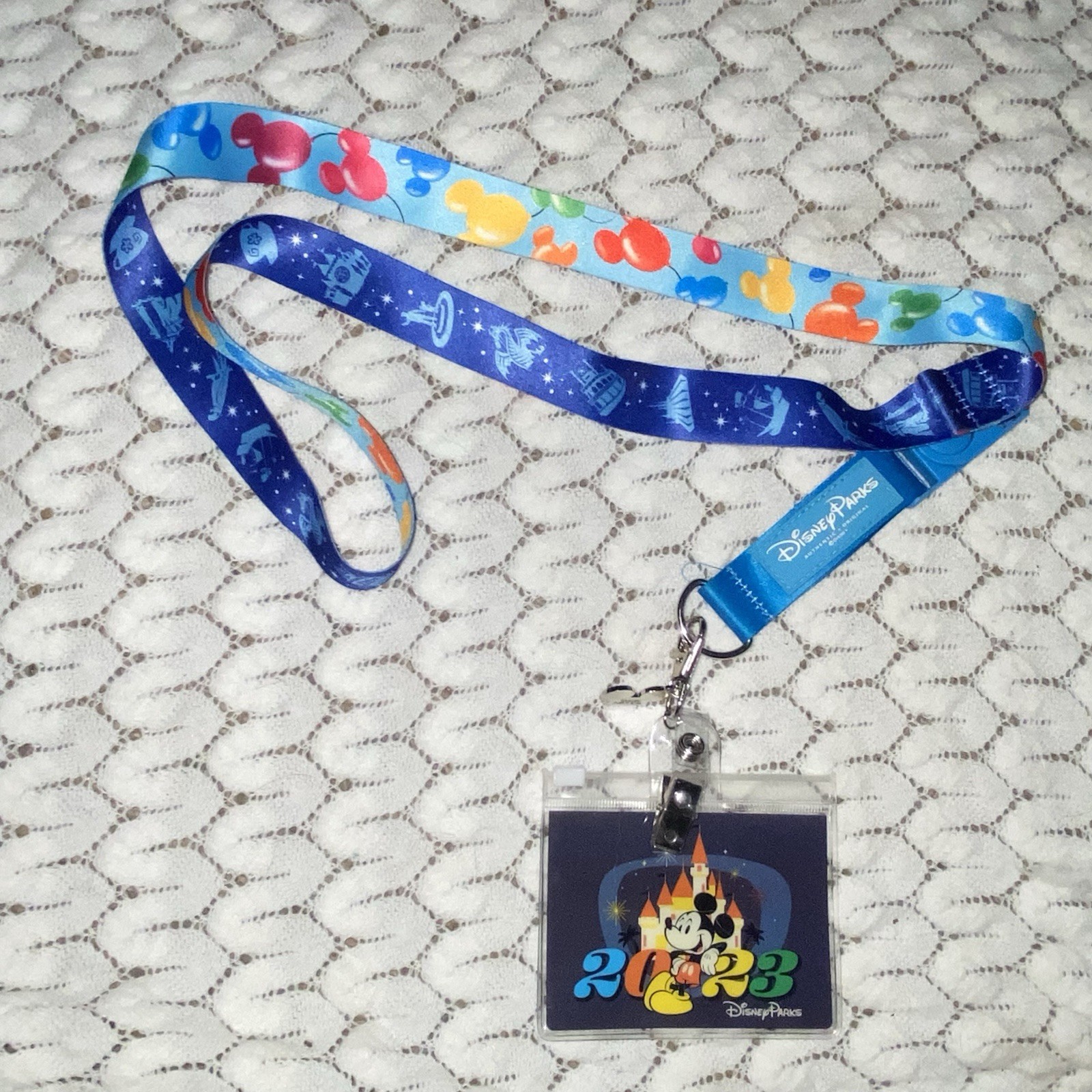 Disney Parks Mickey Colored Balloons and Park Icons Reversible Lanyard