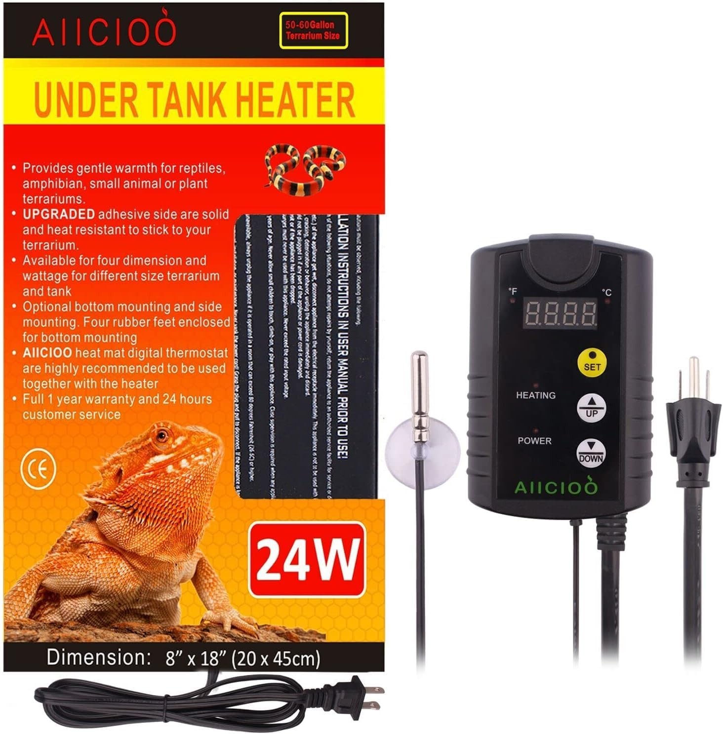 Reptile Heating Pad Thermostat 24W Under Tank Heater AIICIOO Temperature Control
