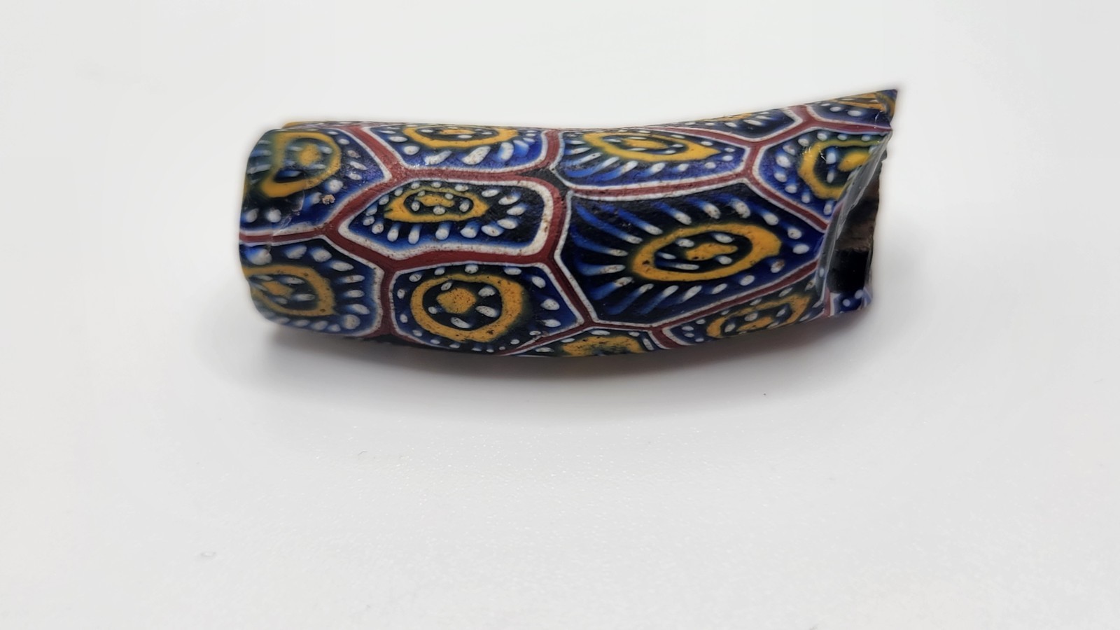 African Trade Bead Millefiori Blue White Yellow Red