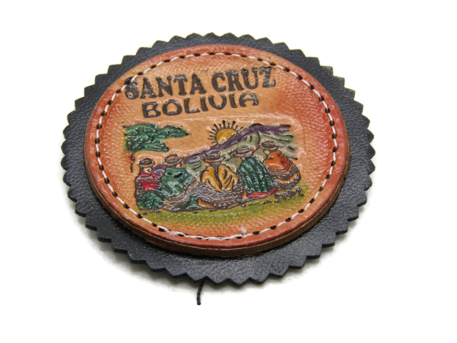 Santa Cruz Bolivia Lettered Patch Stamped Scene Black & Brown