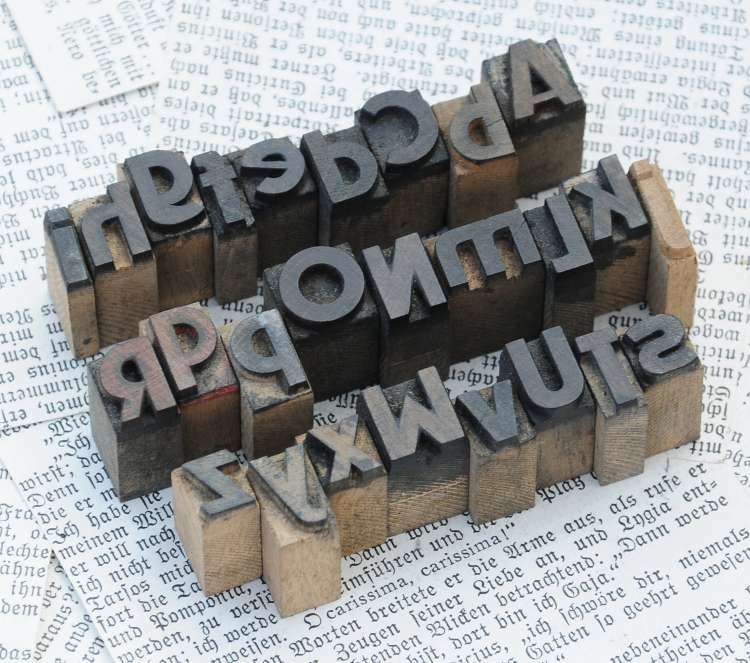 A-Z mixed alphabet letterpress wooden printing blocks wood type Vintage printer.