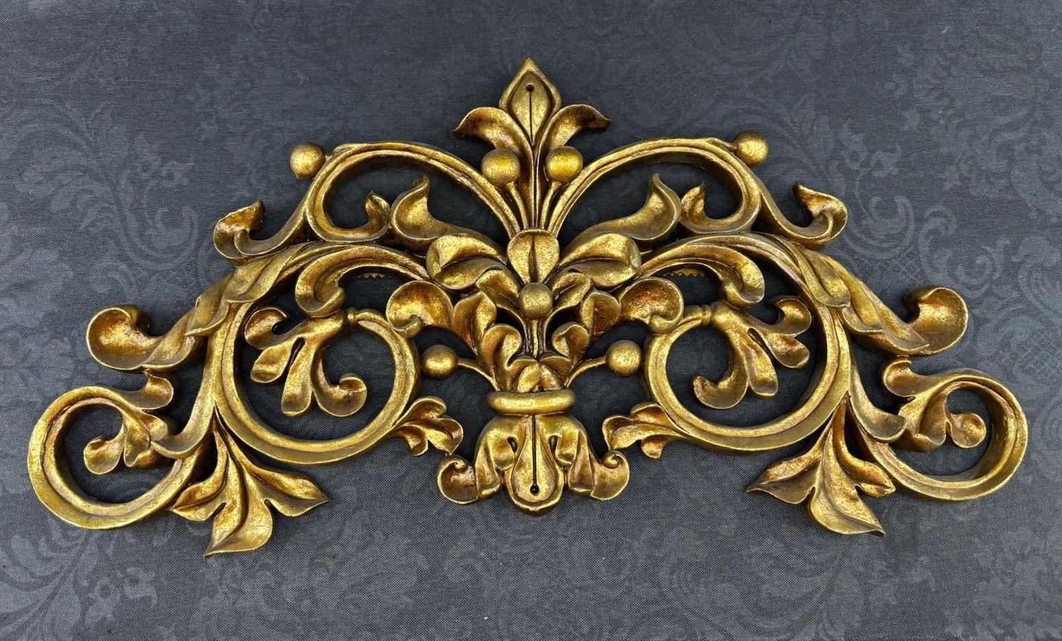 Vintage 25” Baroque Rococo Gold Wall Applique Ornate Scroll Leaf Decor Plaster