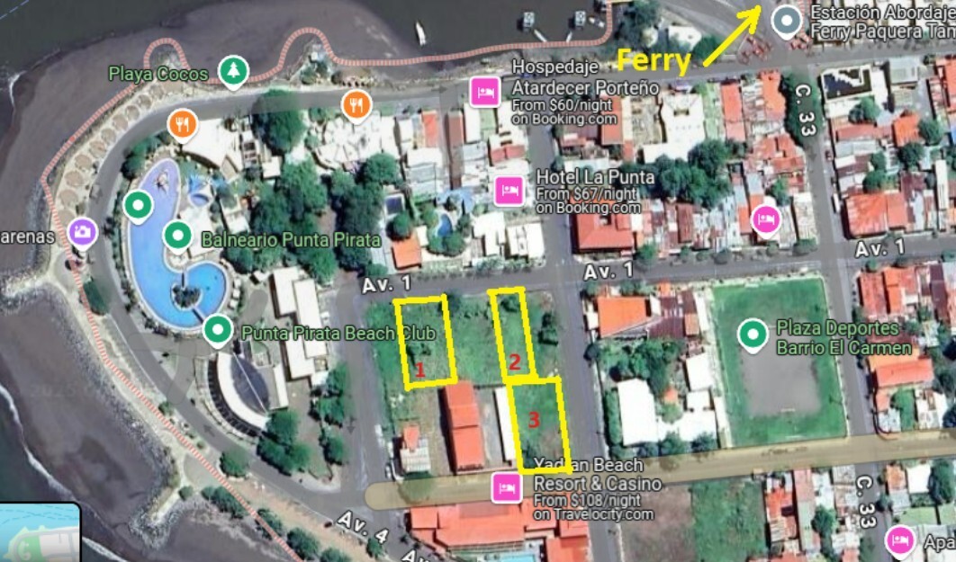 3 Commercial Lots a Block From The Ocean In Puntarenas, Costa Rica.