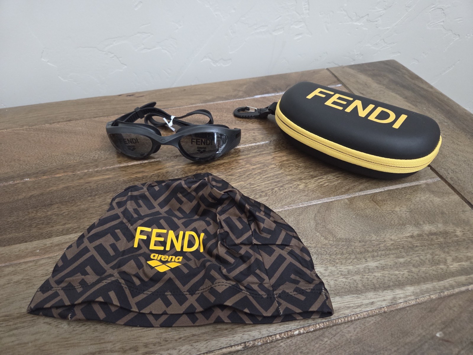 Fendi x Arena Limited Edition Set - Swimming Cap, Goggles & Luxury Pouch NEW