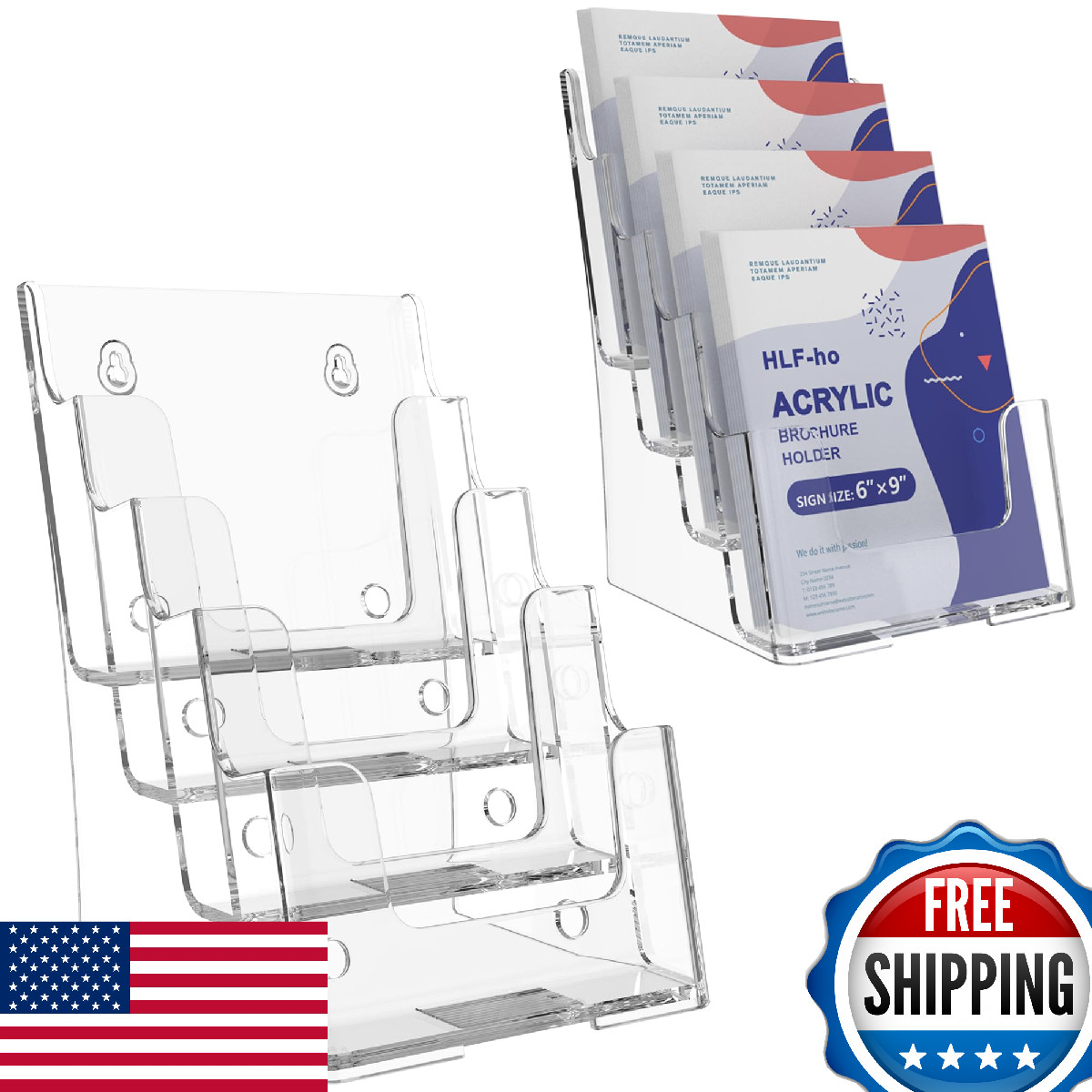 HLF-ho 6x9" 4-Tier Acrylic Brochure Holder Clear Literature Display Stand