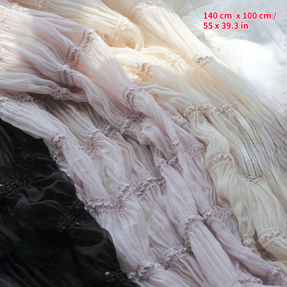 Pleated Chiffon Embroidered Fabric Mesh Frill Tulle DIY Wedding Dress Skirt