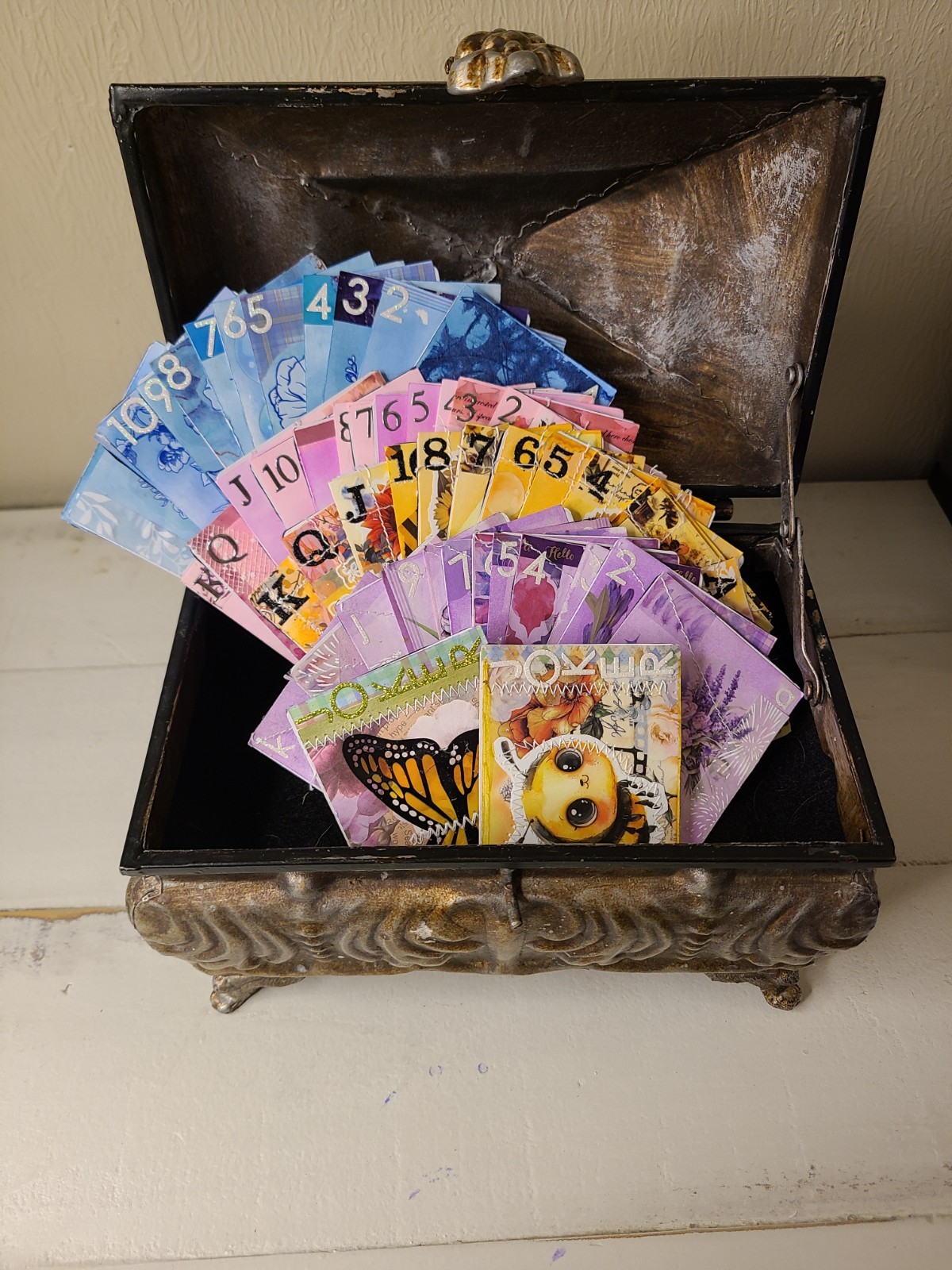 OneofaKind HandStitched MixedMediaArt PlayingCardDeck Glossy Black Vinyl Backed