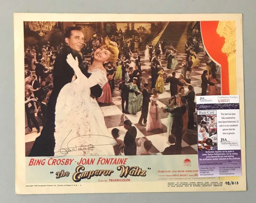 Joan Fontaine Hand Signed Jsa Original 11x14 Emperor Waltz Lobby Card Autograph