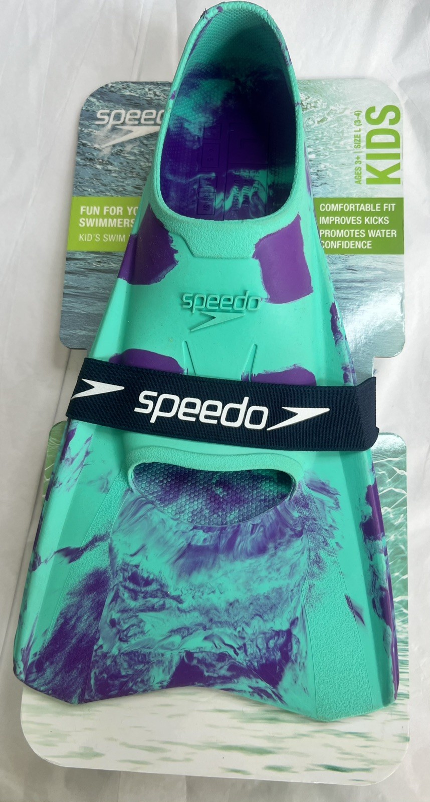 New! Speedo Kids Swim Fins Arctic Glass Teal/Purple Size Large (3-4) Ages 3+