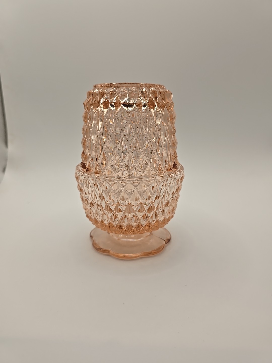 Vintage Indiana Glass Diamond Point Peach Pink Fairy Lamp