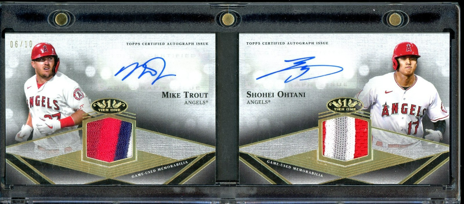 #/10 2022 Topps Tier One 1 Game-Used Patch Auto Mike Trout Shohei Ohtani