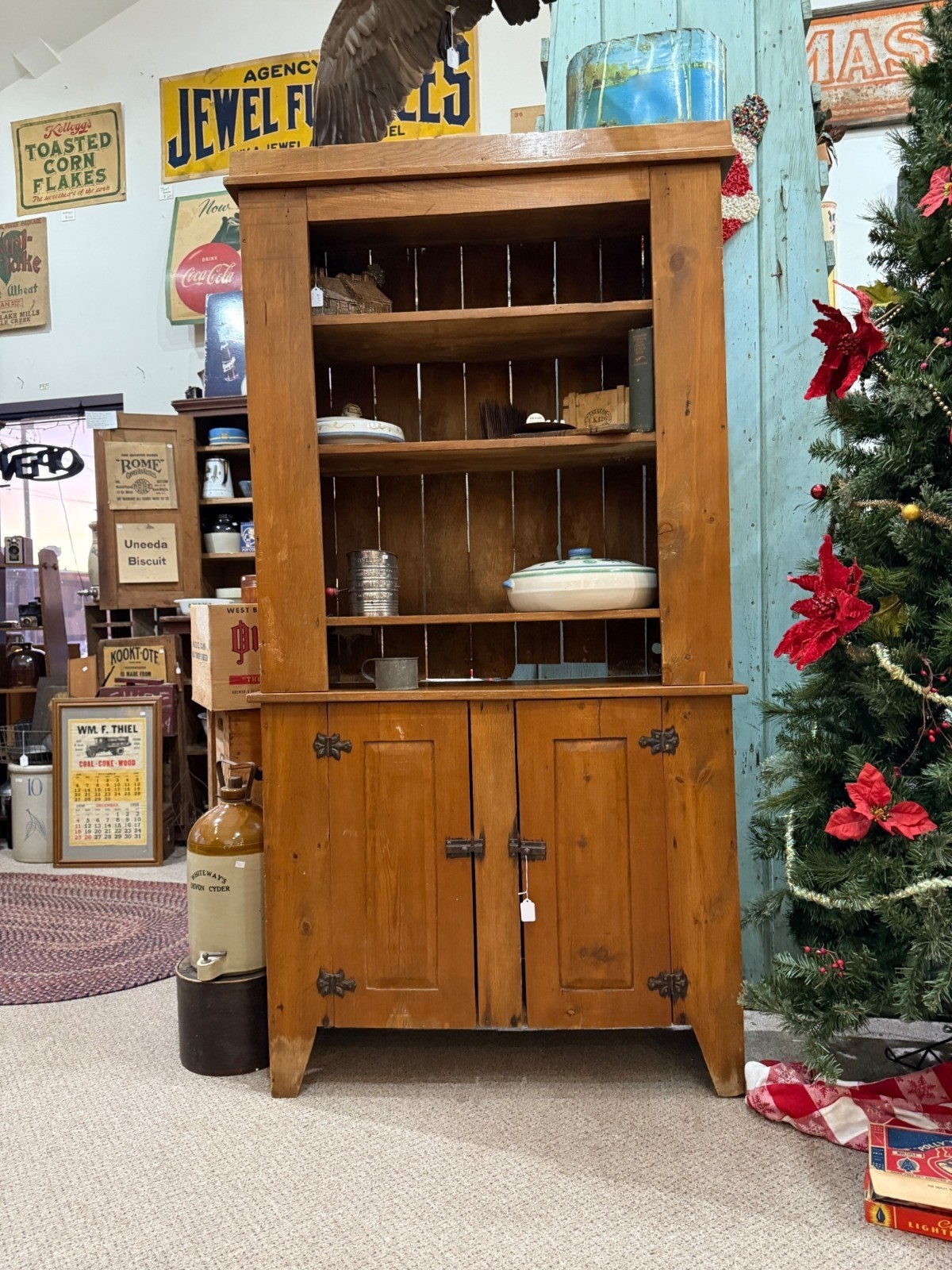 Antique Primitive 19th c. Pine Cupboard Pantry Shelf Farmhouse Country