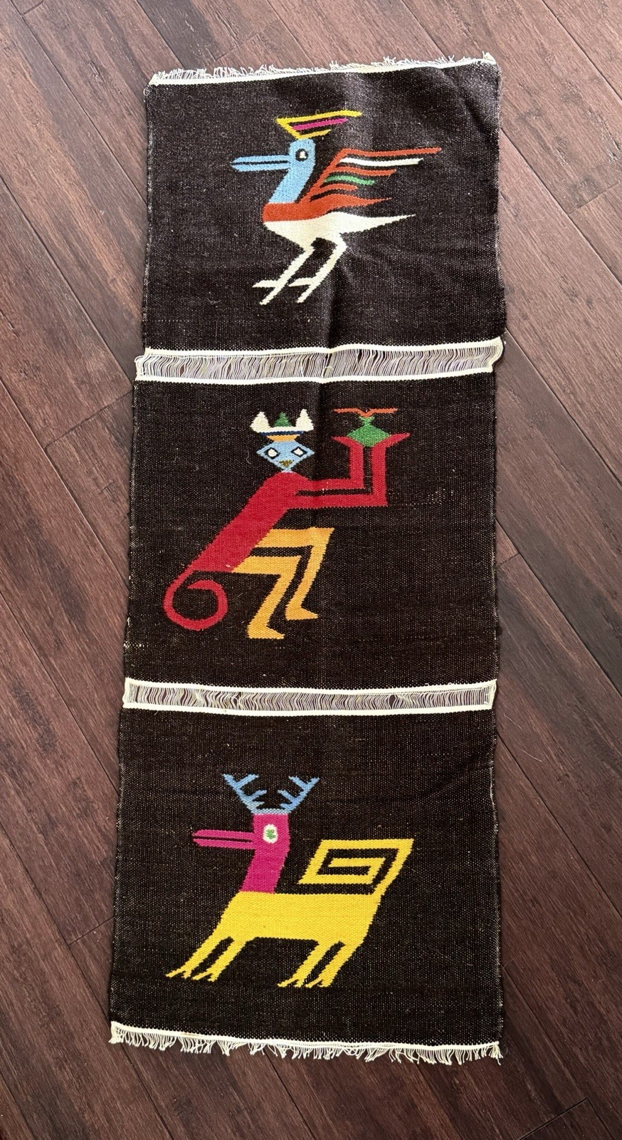 Vintage Wool Woven Wall Hanging Textile Banner 44" x 16 1/2" Handcrafted Equidor