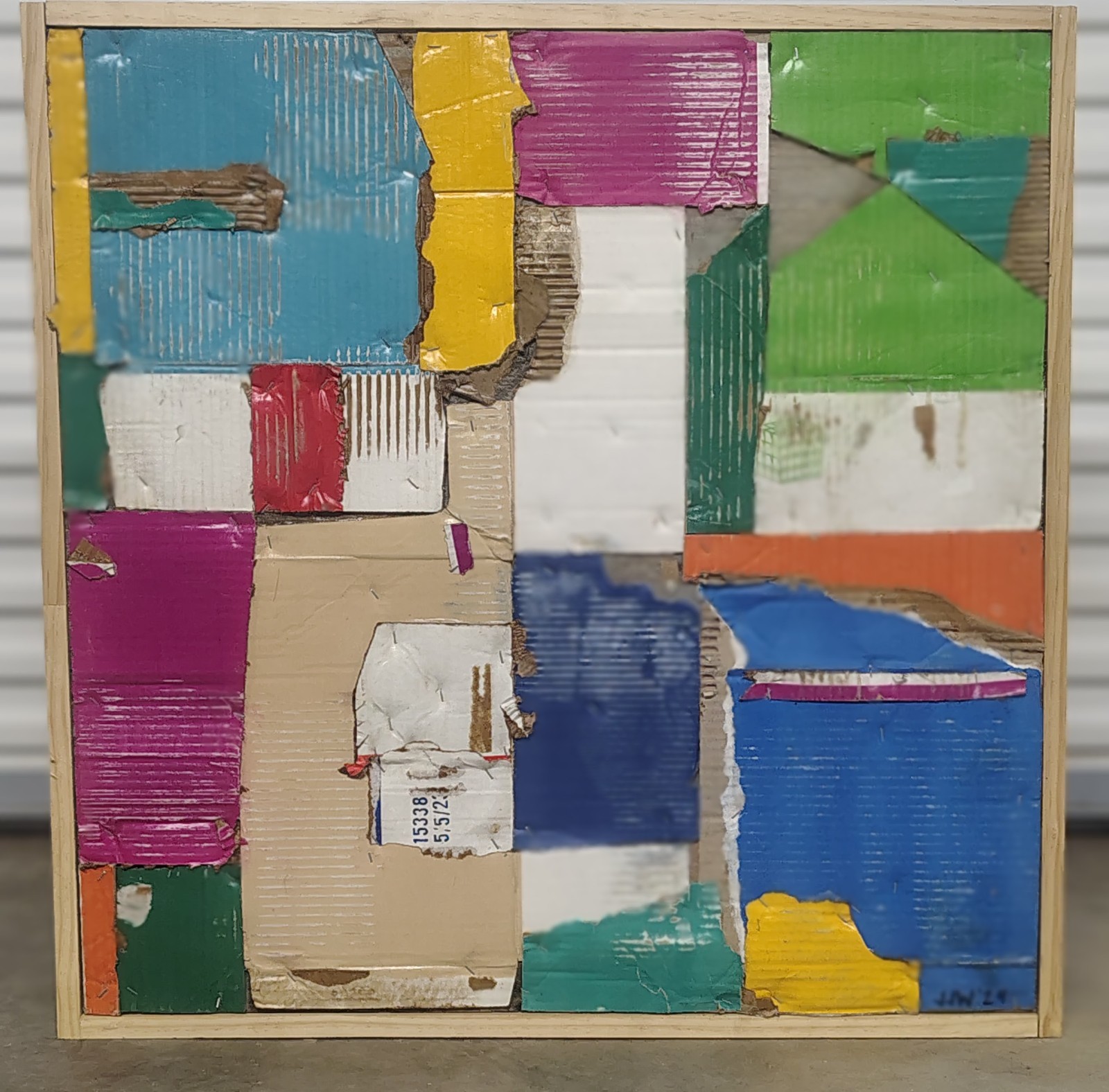 Abstract Mixed Media Collage Artwork Cardboard Framed Signed Original OOAK 2020