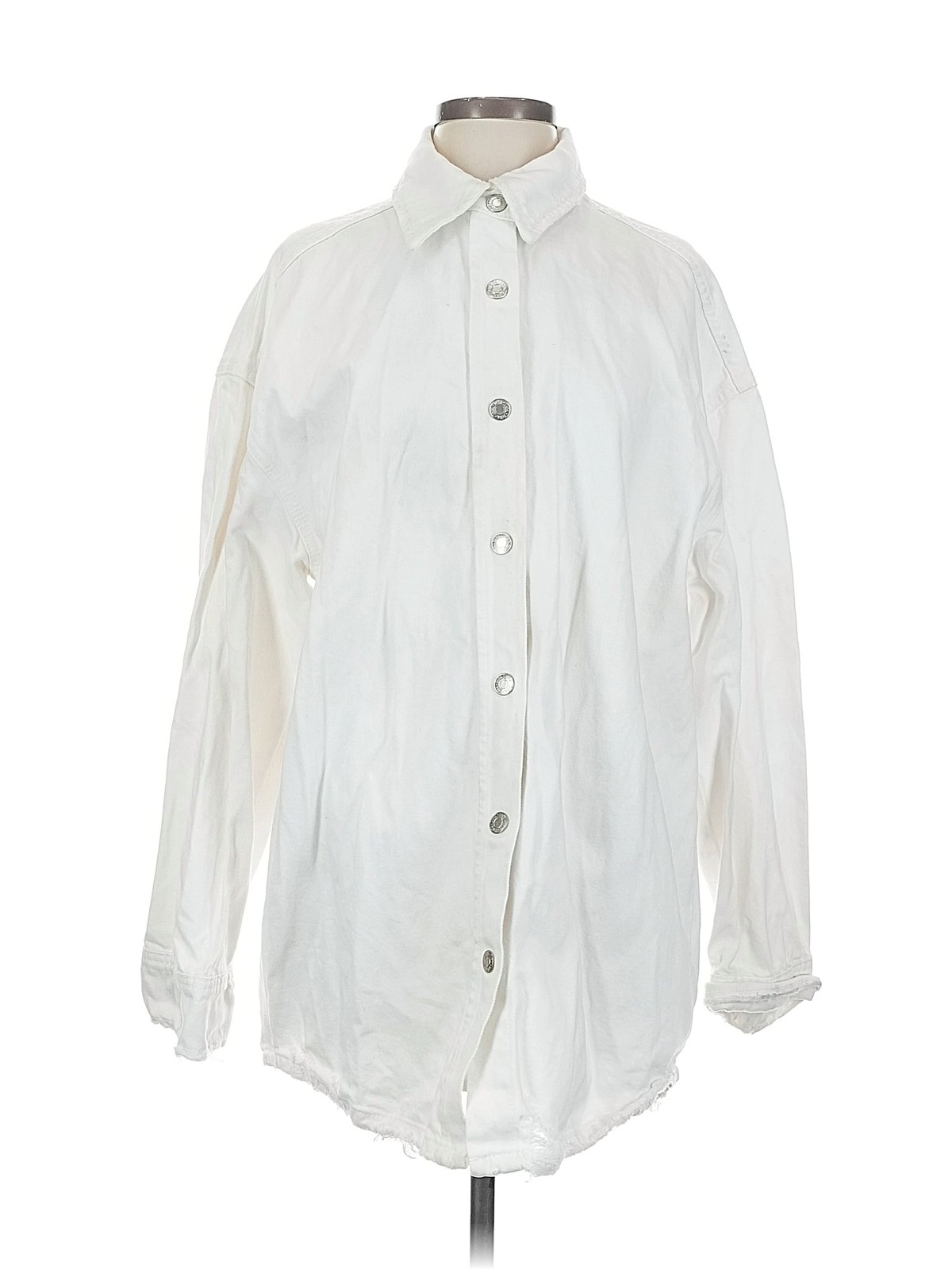 Zara Women White Long Sleeve Button-Down Shirt S