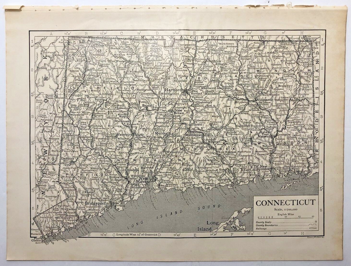 1911 Vintage CONNECTICUT Atlas Map Old Authentic Antique Encyclopedia Britannica