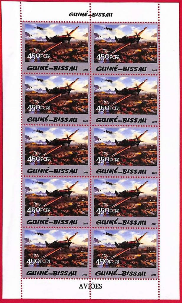 A5392 - GUINE-BISSAU - ERROR MISPERF Stamp Sheet - 2005 Aviation MILITARY PLANES