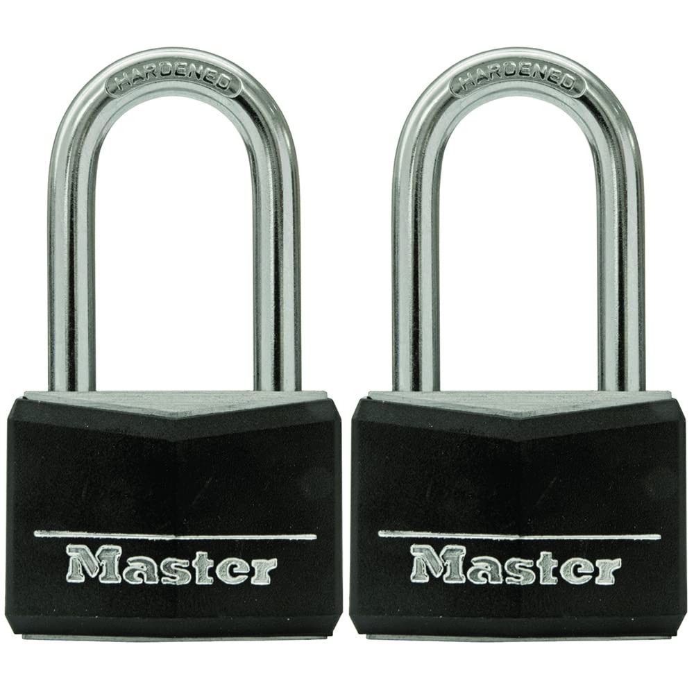 Master Lock Black Vinyl Covered Aluminum Padlock with Key, 2 Pack, 