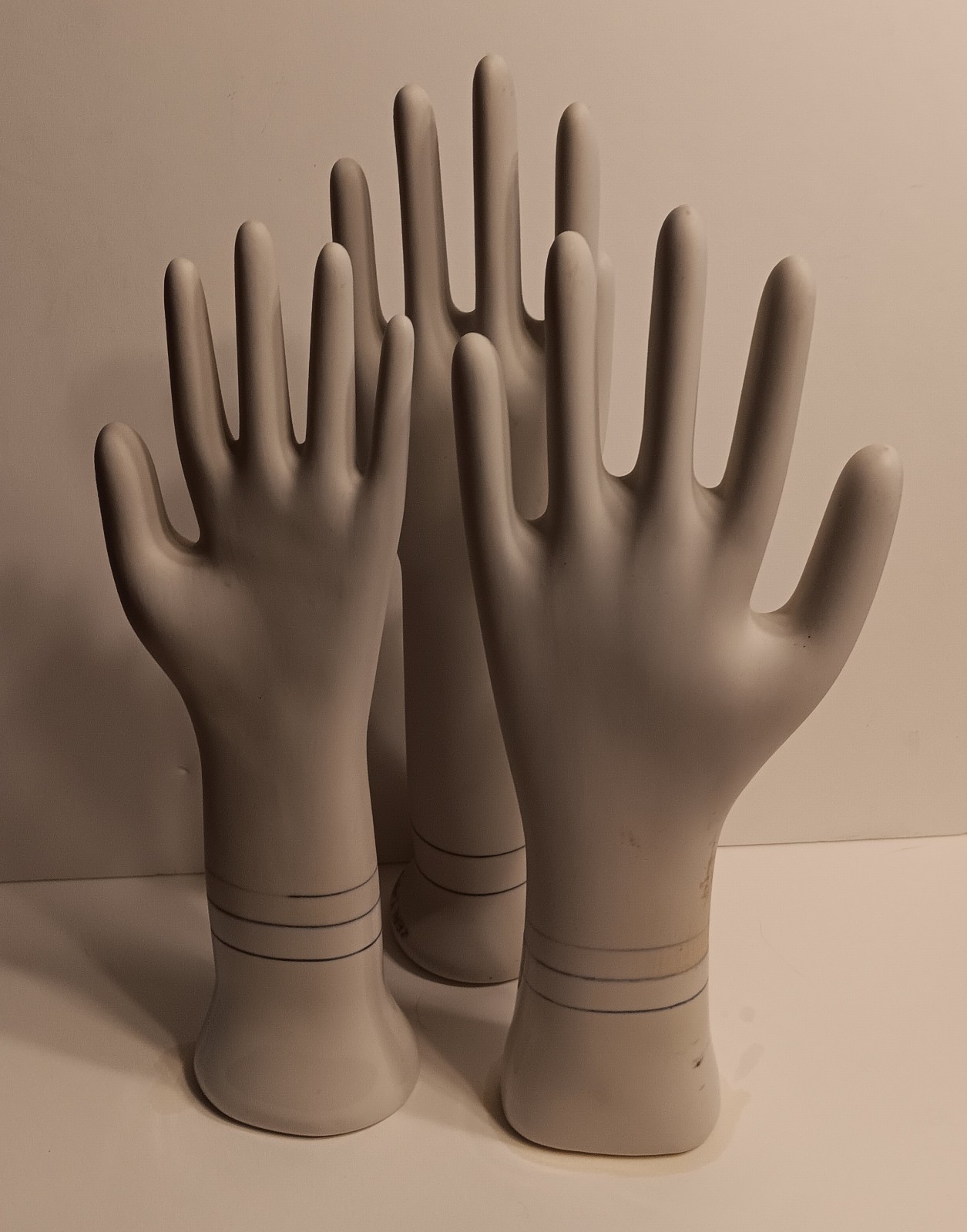 Set of 3 Vintage Porcelain Glove Forms Hand Glove Display TRENTON NJ 1985-1987