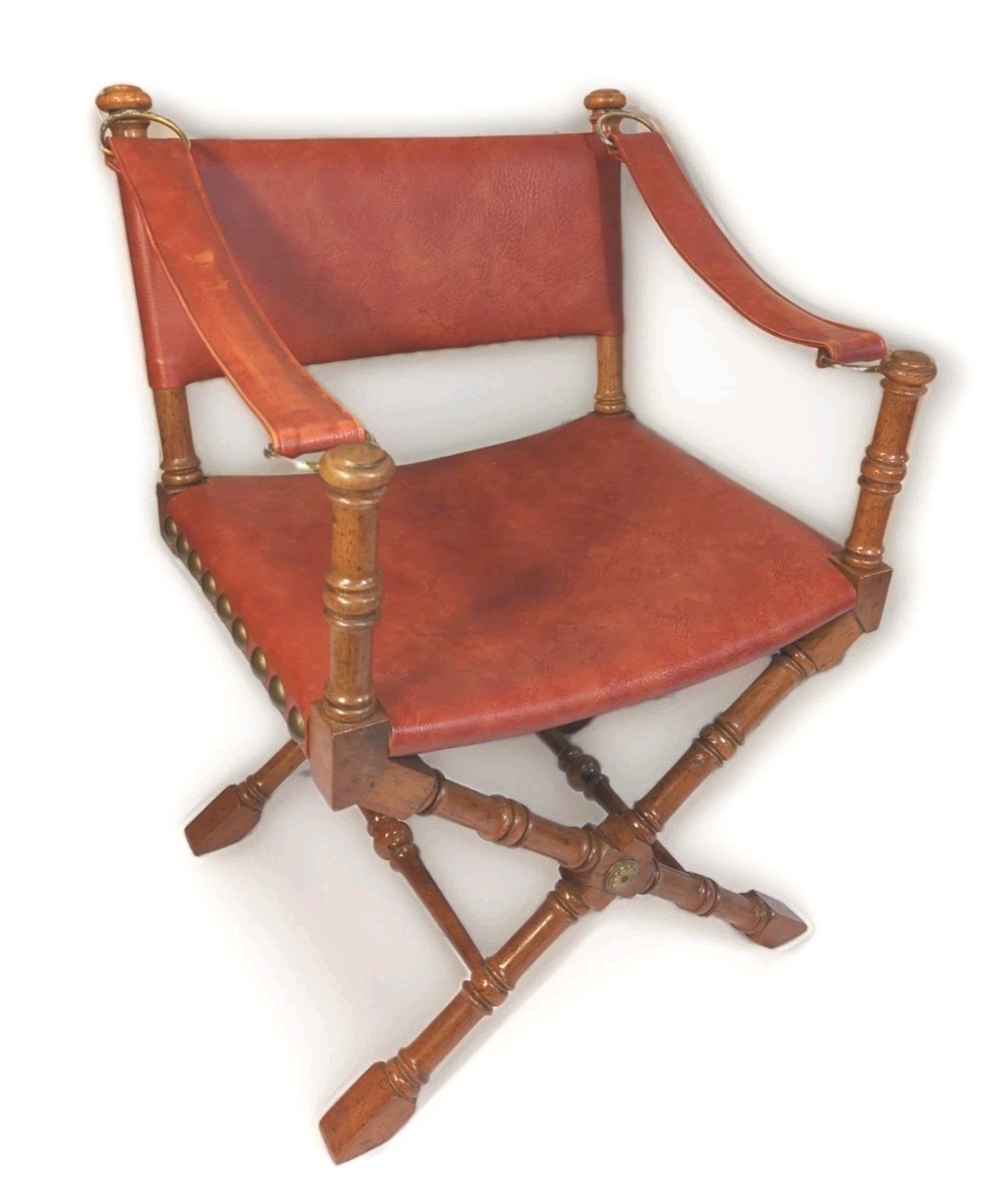 VTG Drexel MCM Director's Chair Hollywood Regency Brass Orange Mid Century EUC