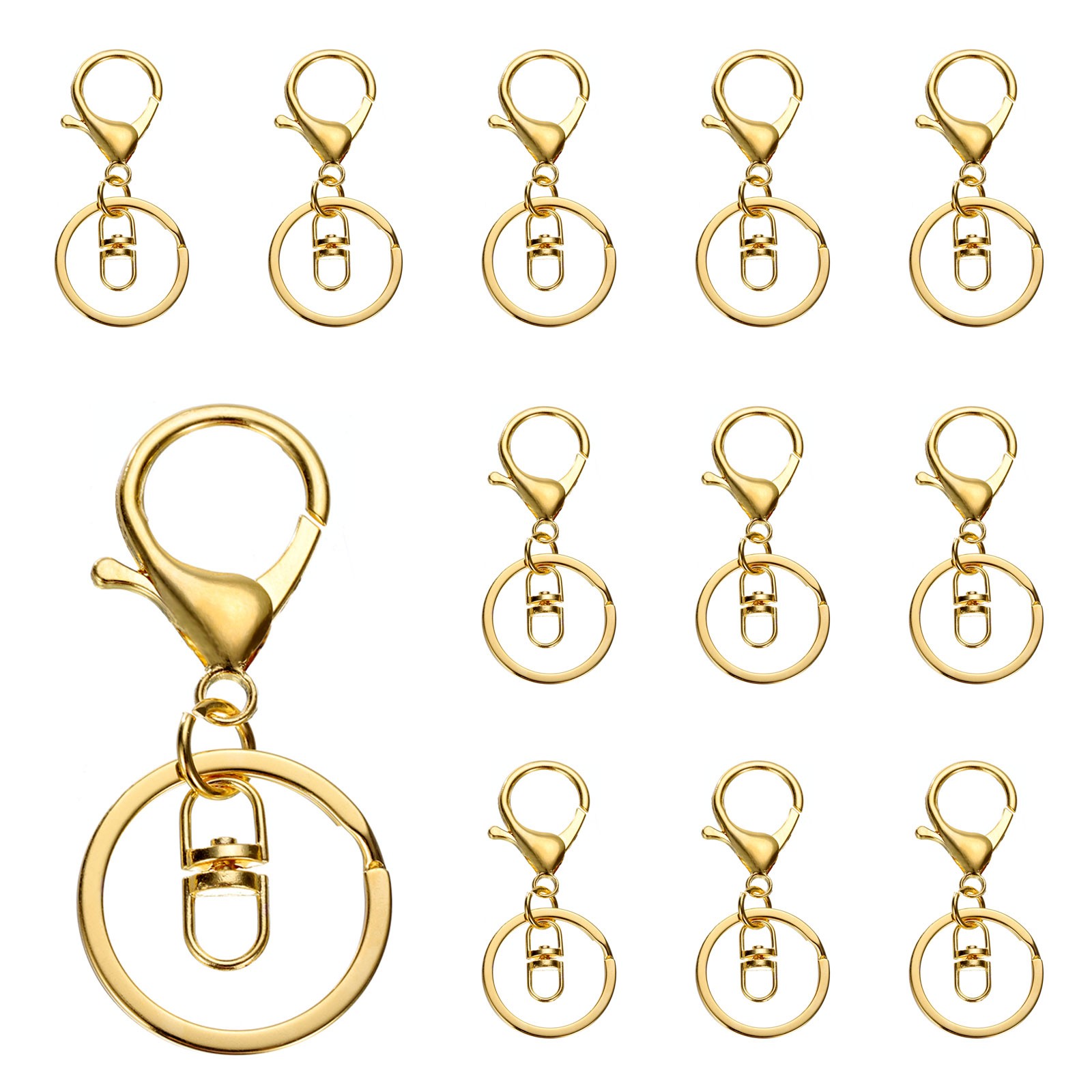 12 Pcs Lobster Claw Clasp Keychain with Swivel Clip Split Ring, Gold