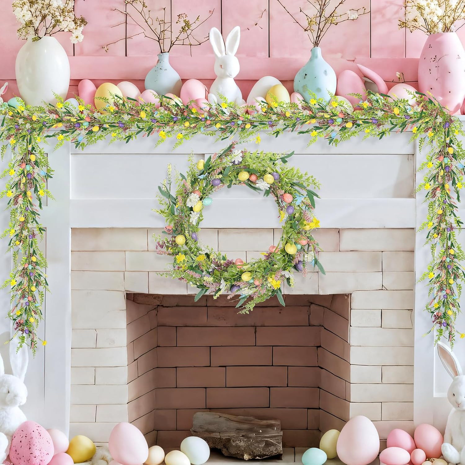 6.5 Ft Easter Egg and Mixed Berry Garland Hanging Rustic Spring Pastel Wreaths D