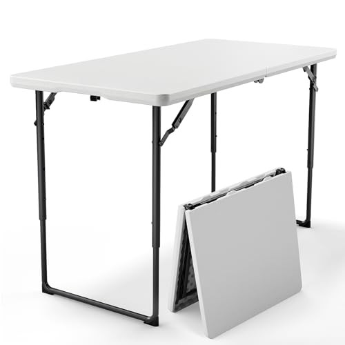 4FT Folding Table, Fold Up Picnic Table with Height 48" L × 24" W White