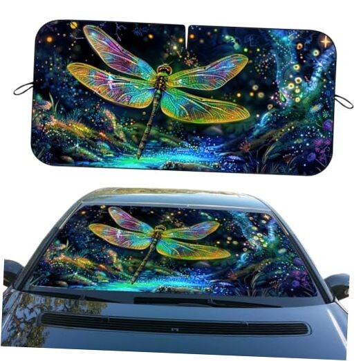 Car Windshield Sun Shade Sun Visor Protector, 59L x 31.5W Inch Dragonfly