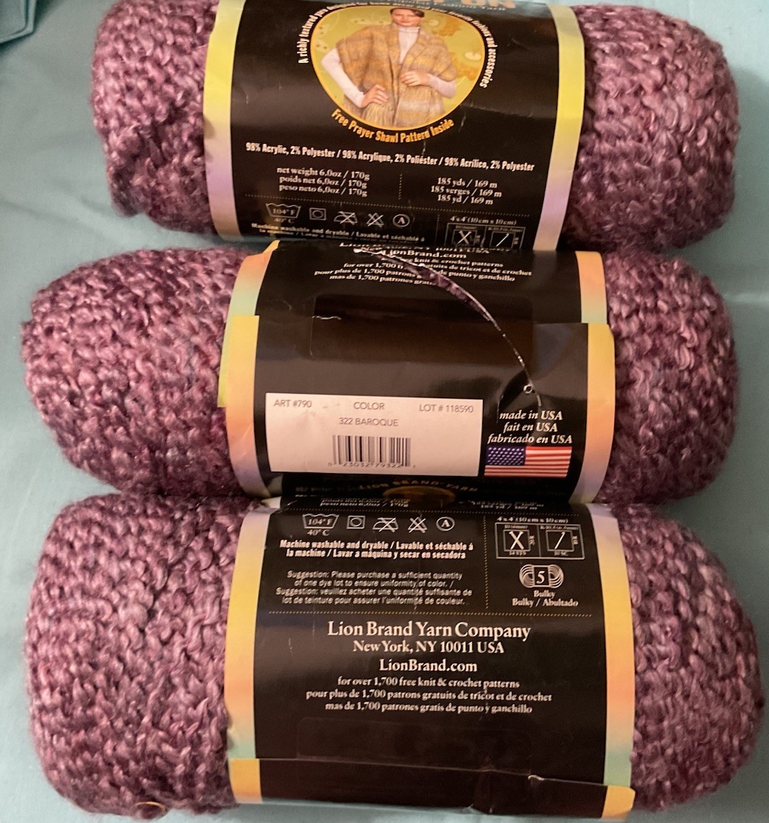 Lion Brand Homespun yarn 6oz 185yds Each 322  Baroque 3 Same Color Lot 118590