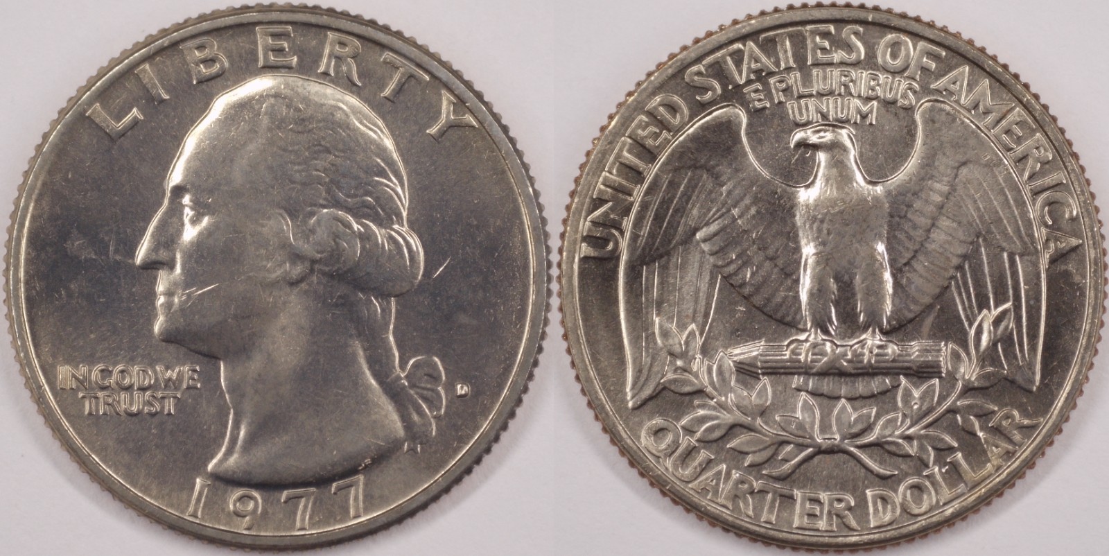 United States 1977 D 25 Cents Washington Quarter KM#164a Clad Eagle Arrows