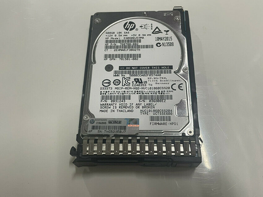 781577-001 HP 600GB 12G SAS 10K SFF 2.5 SC HDD 781516-B21 768788-002