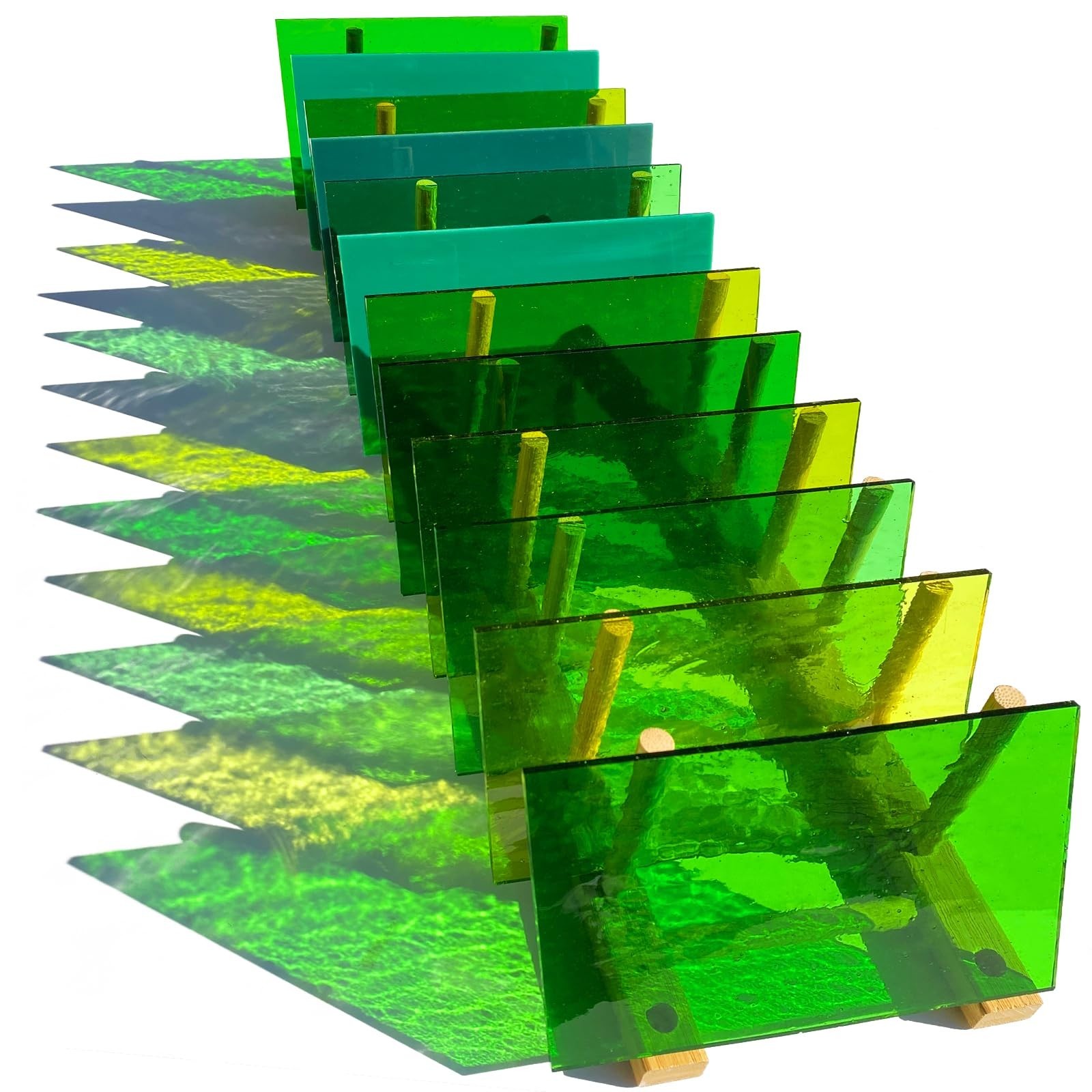 ILLUCKAI 12 Sheets Green Mixed Fusible Glass COE 96, 6 x 4 inch Fusing Staine...