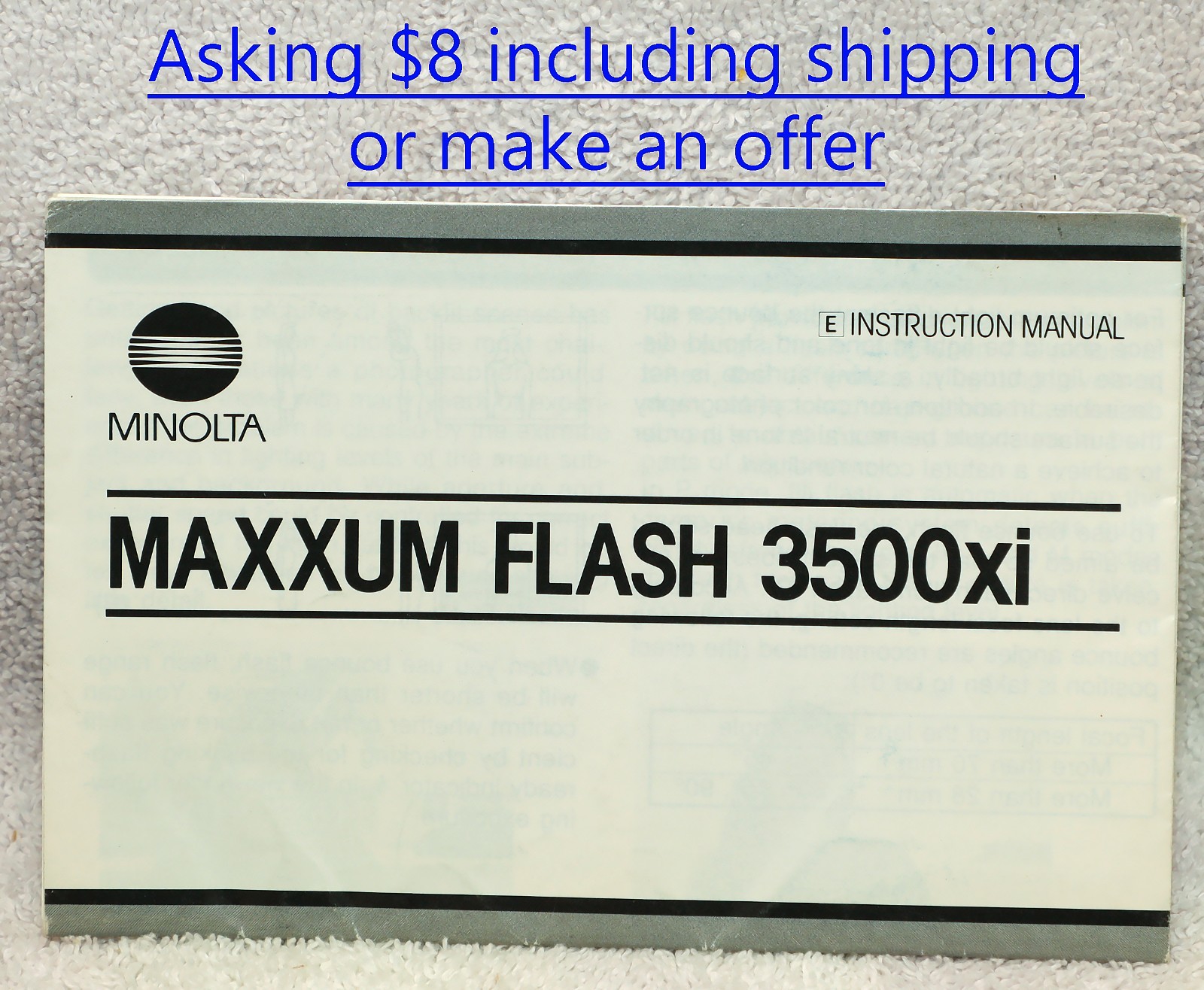 Minolta Maxxum Flash 3500xi instruction owners manual book user guide