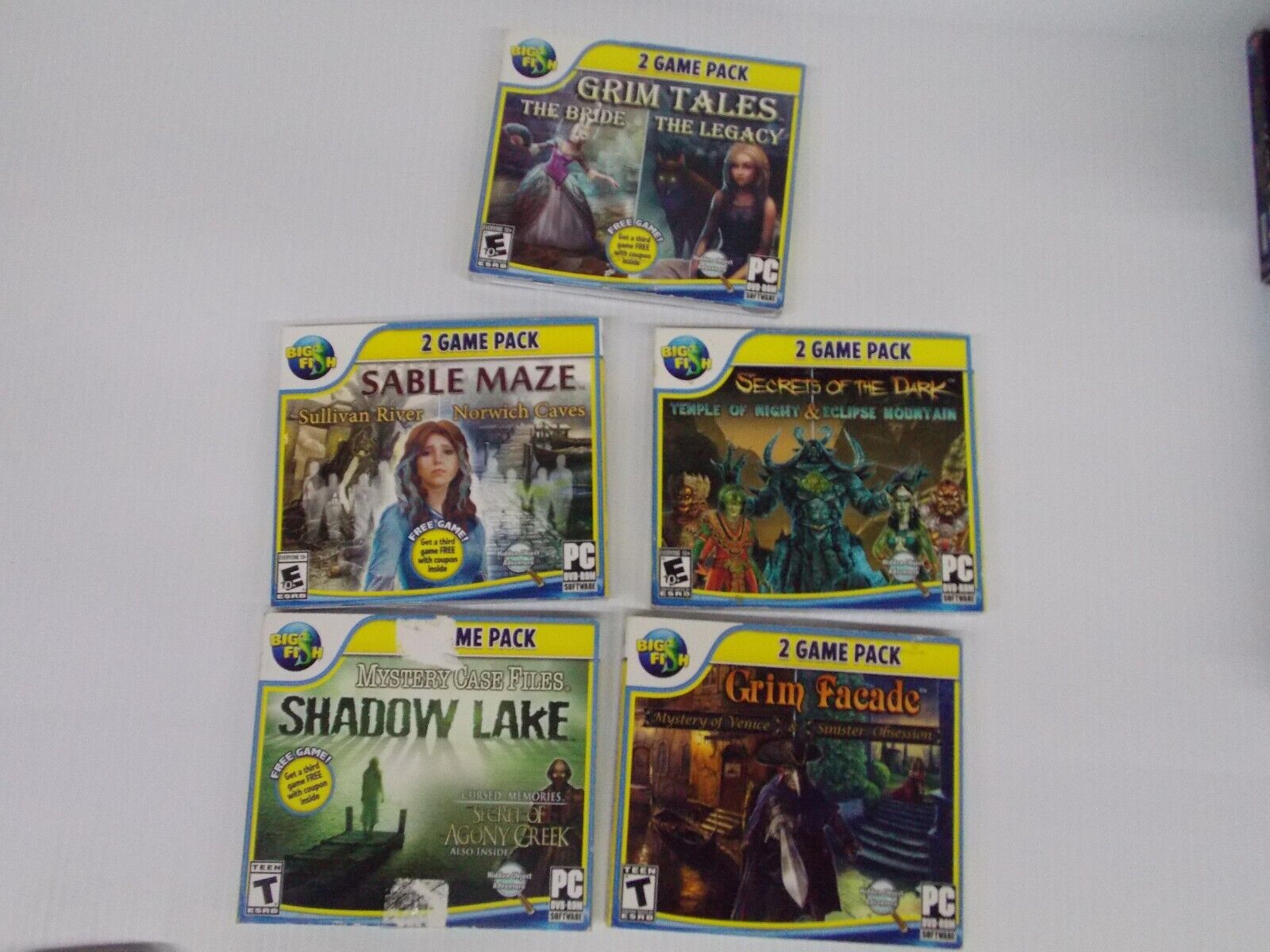 LOT OF 3 PC Games Big Fish 2 Game Pack PC CR-ROM Software Mystery Puzzle