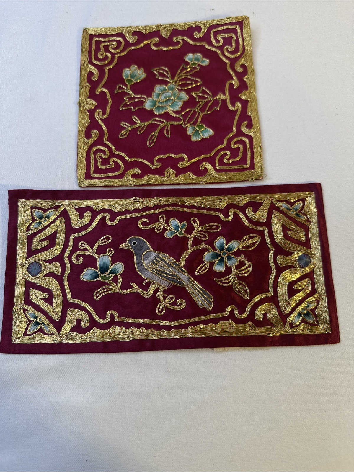 Vintage Golden Cloud Chinese Hand Embroidered Set Of 2 Small New(other)